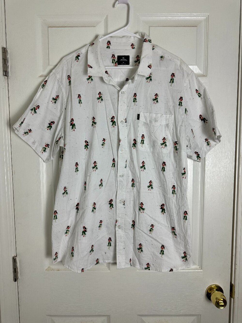 Rip Curl Summer Tropical Hawaiian Hula Dancer Button Front Shirt Men Size XL